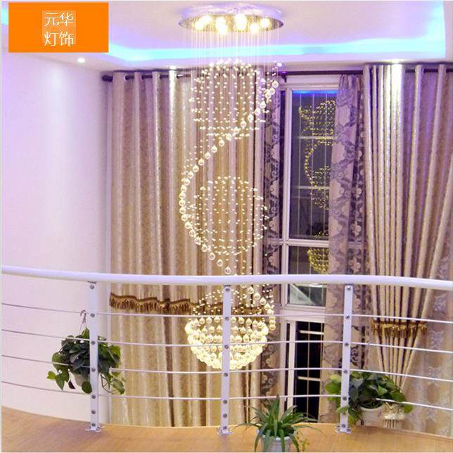 元华水晶吊灯复式楼梯长吊灯餐厅吊灯现代简约别墅客厅大吊灯