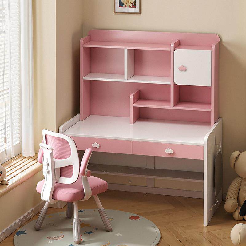 实木书桌书架一体桌家用台式电脑桌简约卧室桌子小学生写字桌课桌