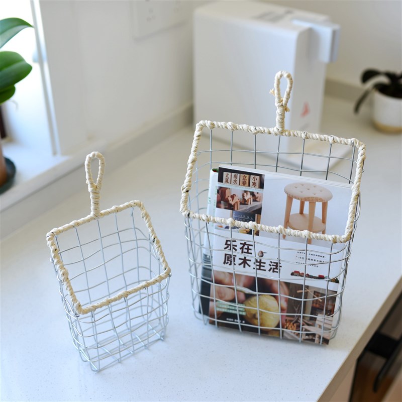 铁丝编织手提篮杂物收纳篮杂志书报架厨S房收纳筐储物篮
