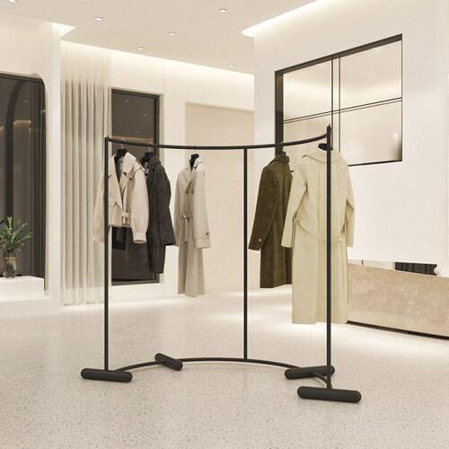 服装店黑色展示架落地式中岛陈列道具女装店专用不锈钢挂衣杆货架