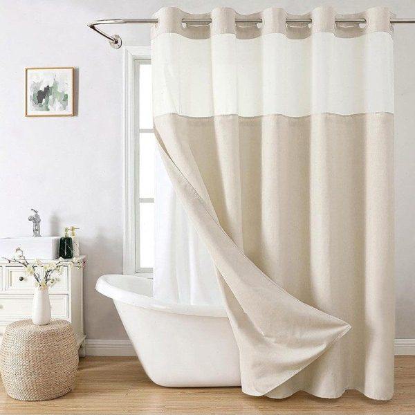 新款无钩仿亚麻浴帘加厚防水大扣卫生间免打孔隔断浴室干湿分离帘,家庭/个人清洁工具,浴帘,淘宝优惠券,粉丝福利购,淘宝优惠卷