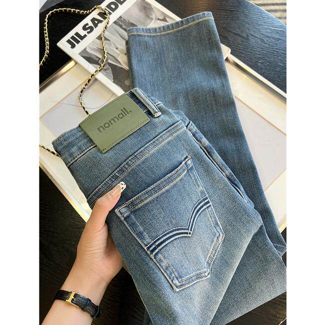 力推！巨好看小绿牌 高腰显瘦烟管牛仔裤女2025春季新九分直筒裤