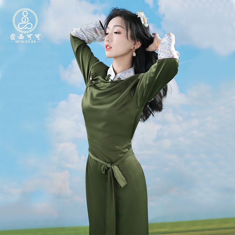 密西可可 藏族服装女藏式改良版西藏服盘M扣民族风博拉藏装旅拍
