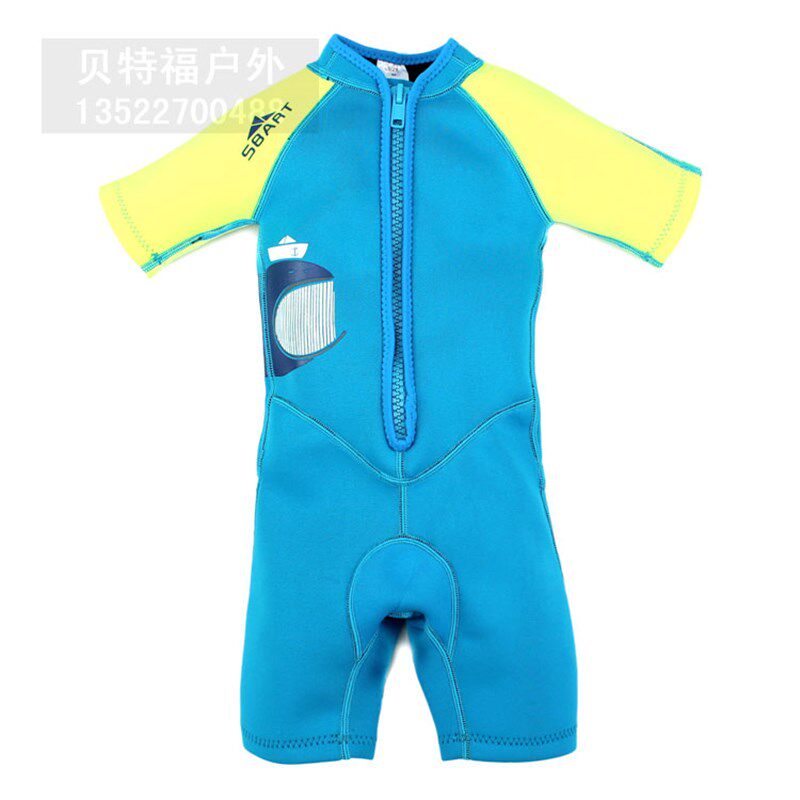 婴幼儿游水保暖连体游泳衣拉链0-6岁男童L加厚沙滩冲浪宝宝潜水服
