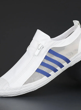 2024a夏季新款网纱布鞋韩版潮流百搭休闲男鞋一脚蹬网面鞋拉链板