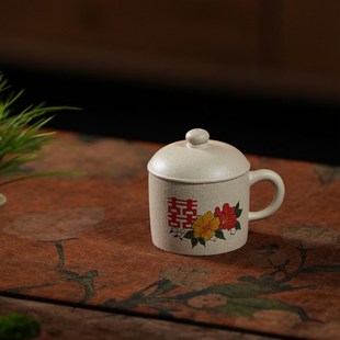 老式 宜兴原矿紫砂杯怀旧经典 茶缸子大G容量水杯带盖花口盖杯茶喜