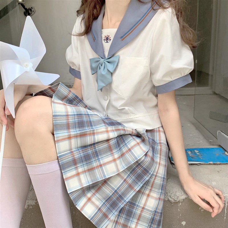春日部【小酸奶】现货 蓝领异色二本白身夏N服jk制服水手服套装