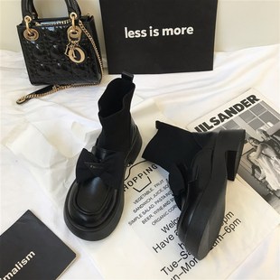 厚底马丁靴女英伦风连袜靴小皮鞋z2023年新款瘦瘦短靴子夏季单靴