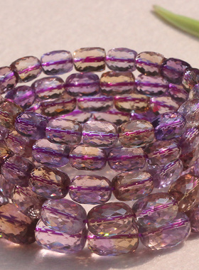 天然紫黄晶手链女款双色桶珠x玻利维亚米珠刻面磨面女礼物水晶手