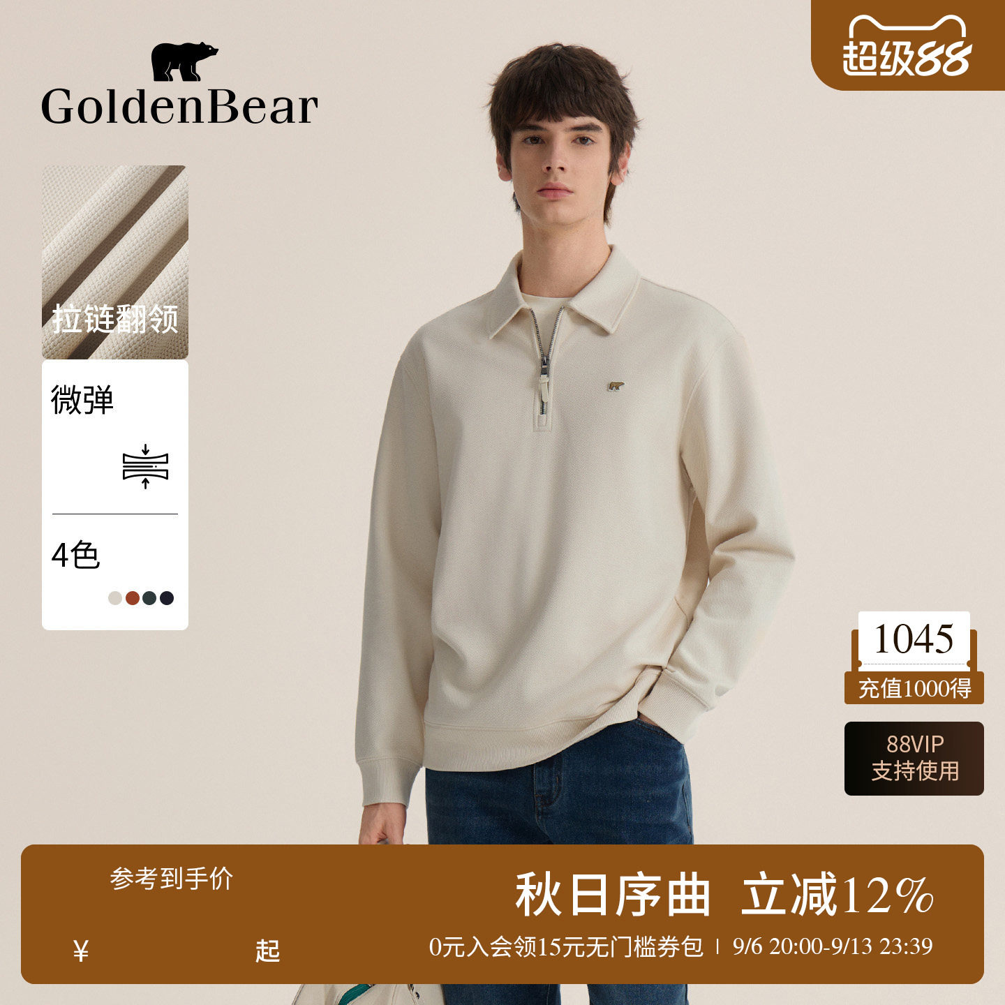 拉链翻领微弹薄款套头卫衣图片