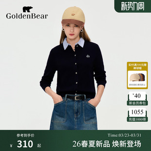 含绵羊毛 新品 GOLDEN 金熊2026春季 女士假两件薄针织开衫 BEAR