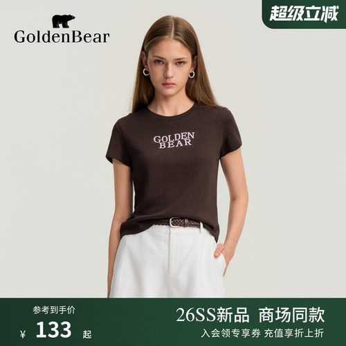 GOLDEN BEAR/金熊2026夏季新品女士休闲字母印花圆领短袖T恤