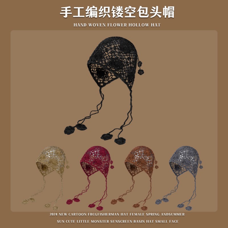 新款时尚手工编织镂空包头帽女夏季薄款休闲百搭高品质大头围帽子