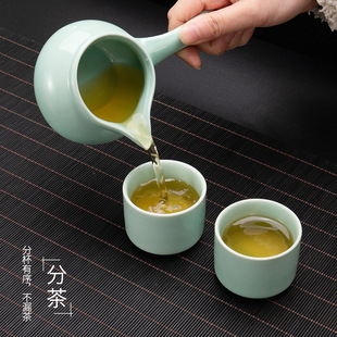 家用石磨泡茶壶功夫茶杯时来运转半自动冲茶器 青瓷懒人茶具套装