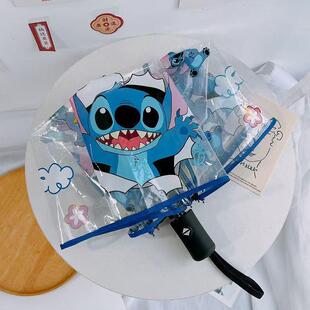 三丽喔史迪仔小新折叠透明雨伞三折全自动透明伞凯蒂kt可爱卡通