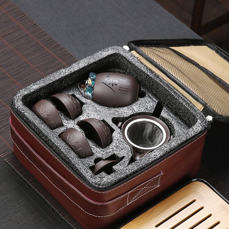 便携式户外旅行茶具套装快客杯露营泡茶紫砂功夫茶杯茶壶收纳包