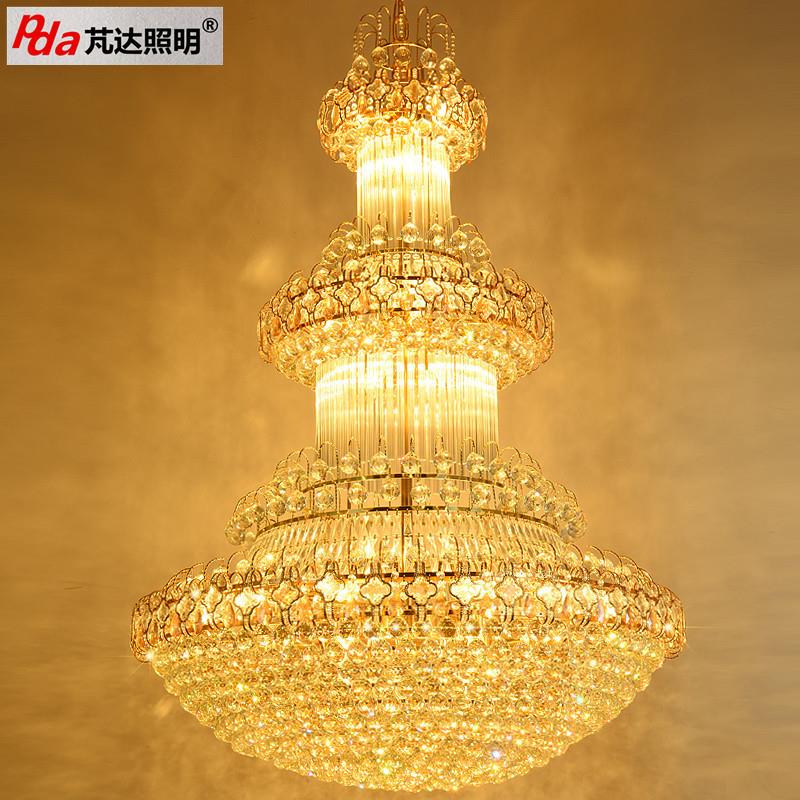 别墅复式楼大厅水晶大吊灯金色圆形客厅灯具酒店工程吊灯家居灯饰