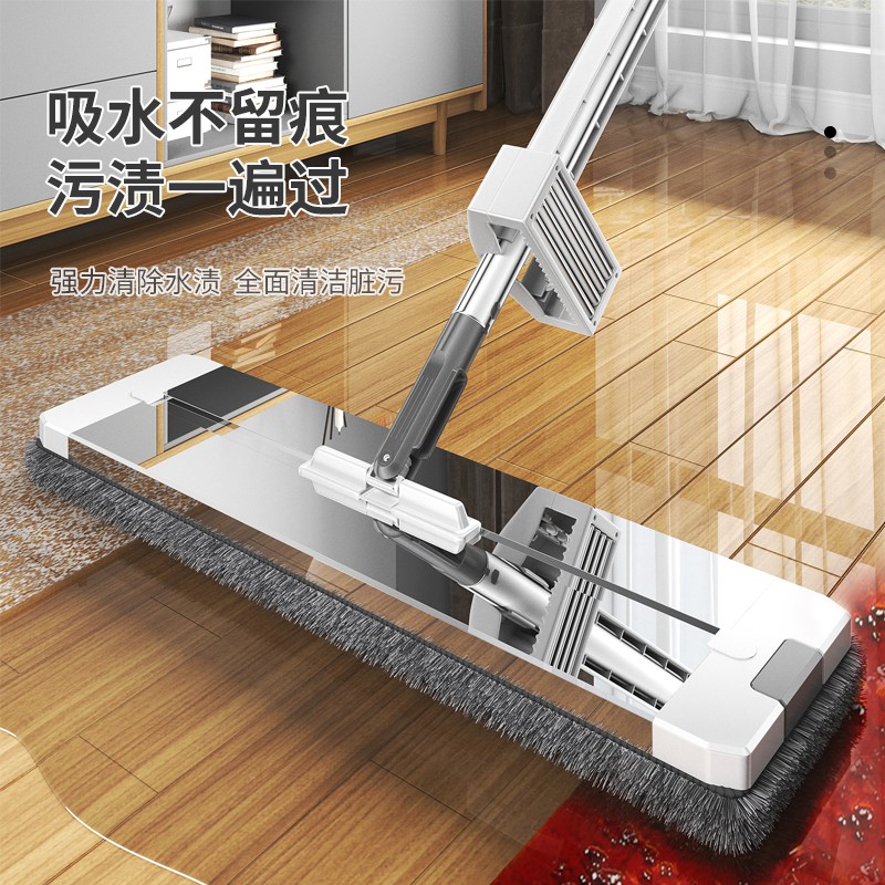 努比熊免手洗平板拖把一拖净干湿两用铝板不锈钢拖把50cm大号
