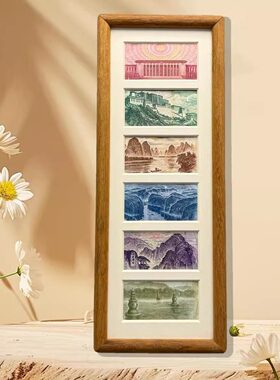 六连框黑胡桃相框增运多金画框摆台钱币人民币装饰画轻奢简约立式