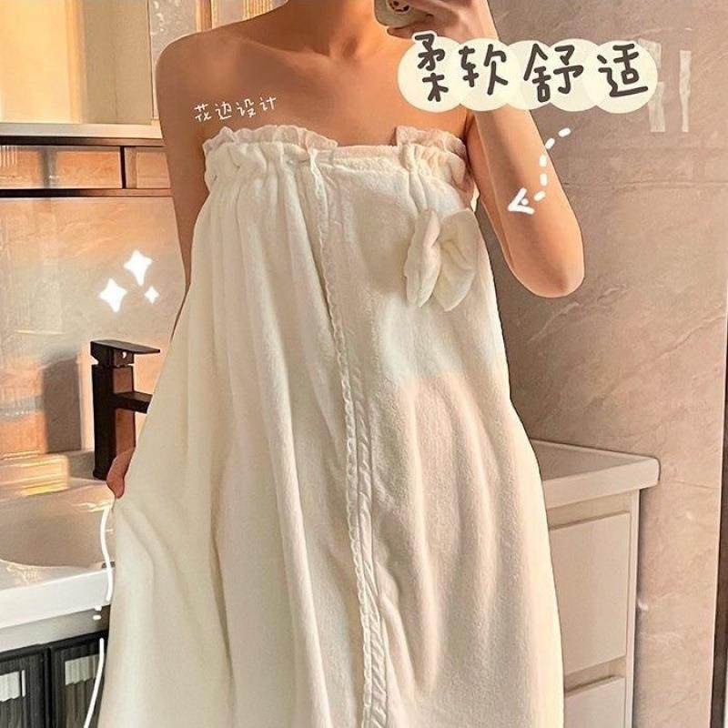 白色蕾丝花边浴巾可穿裹成人浴裙学生高颜值加厚不毛洗澡