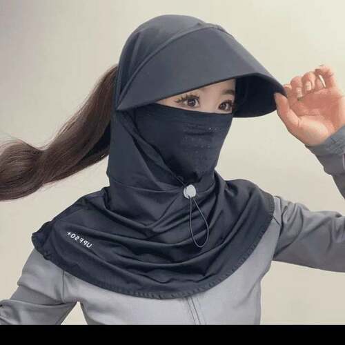 防晒帽子女面肩颈一体 遮阳大网孔透气可扎马尾可调松紧骑行