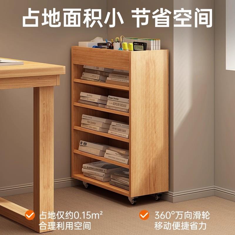 书架落地置物架可移动带轮书本收纳架家用一体靠墙玩具零食小推车图片