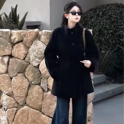 立领短款呢子大衣女2025新款秋冬季高级感毛呢外套韩系小个子冬天