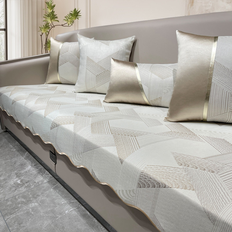 夏季冰丝冷感沙发垫固定防滑凉席轻奢新中式三人直排异形贵妃