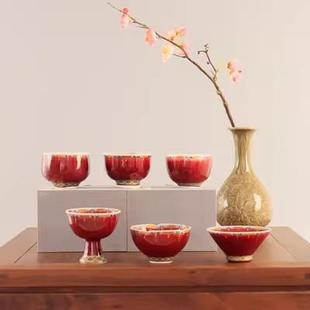 茶道茶具大号中国红陶瓷家用主人杯 郎红釉珐琅彩高温原矿仿古中式