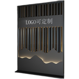 简约现代镂空格栅H办公室玄关柜带灯定制实木 屏风隔断客厅新中式