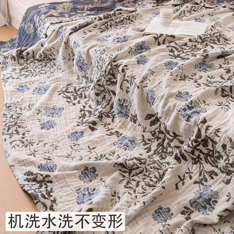 蓝花全棉纱布盖l毯单双人四层纱布毛巾被盖毯花束午睡毯,床上用品,休闲毯/毛毯/绒毯,淘宝优惠券,粉丝福利购,淘宝优惠卷