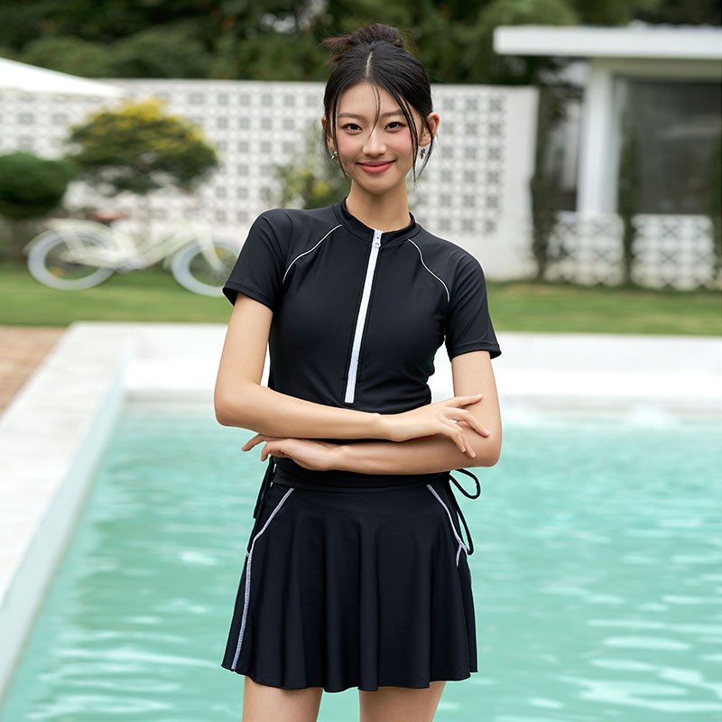 泳衣微胖女孩遮肚分体大码保守202D3新款夏天泡温泉拉链裙式平角