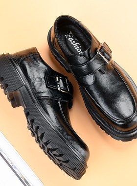 皮鞋男士秋冬一脚蹬黑色厚底休闲商务正装增高德比R鞋男款2024新