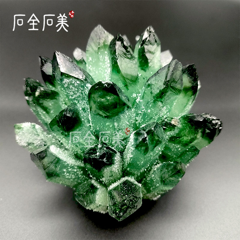 天然绿水晶簇原石绿幽灵摆件手链消磁石家居办公室装饰礼品摆件