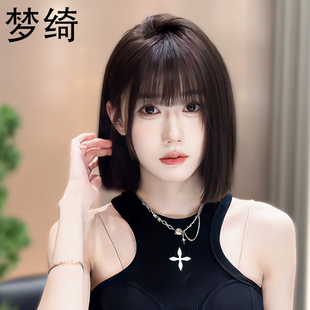 一刀切假发女真发全真人发空气刘海减龄短发蕾丝假发套自然全头套