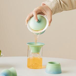 简约泡茶套装 又见青绿盖碗套组家用中式 陶瓷带茶叶罐功夫茶具送礼