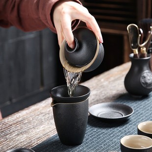 黑陶功夫茶具家用小茶杯单个陶瓷盖碗茶壶茶罐茶洗茶道六君子套装