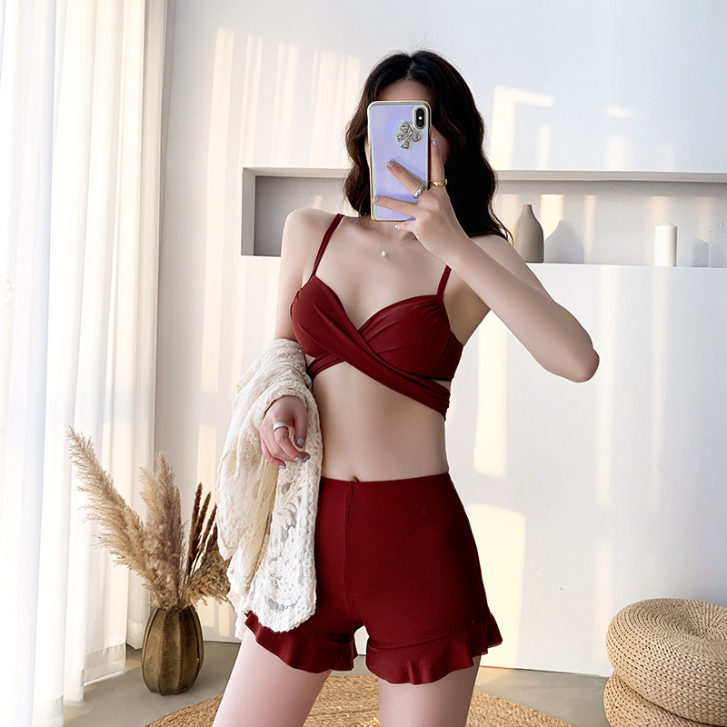 泳衣女显瘦遮肚2022q新款仙女范分体式平角保守罩衫小胸聚拢游泳