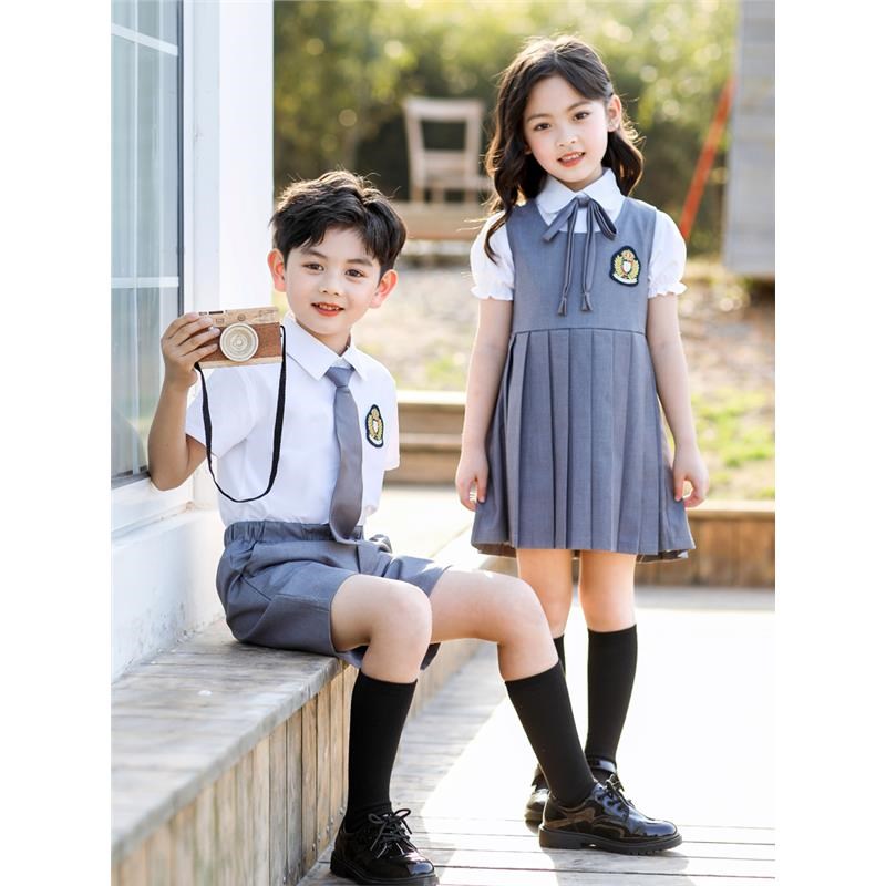 夏季校服小学生班服套装英伦w风装小孩毕业照衬衫幼儿园服活动表