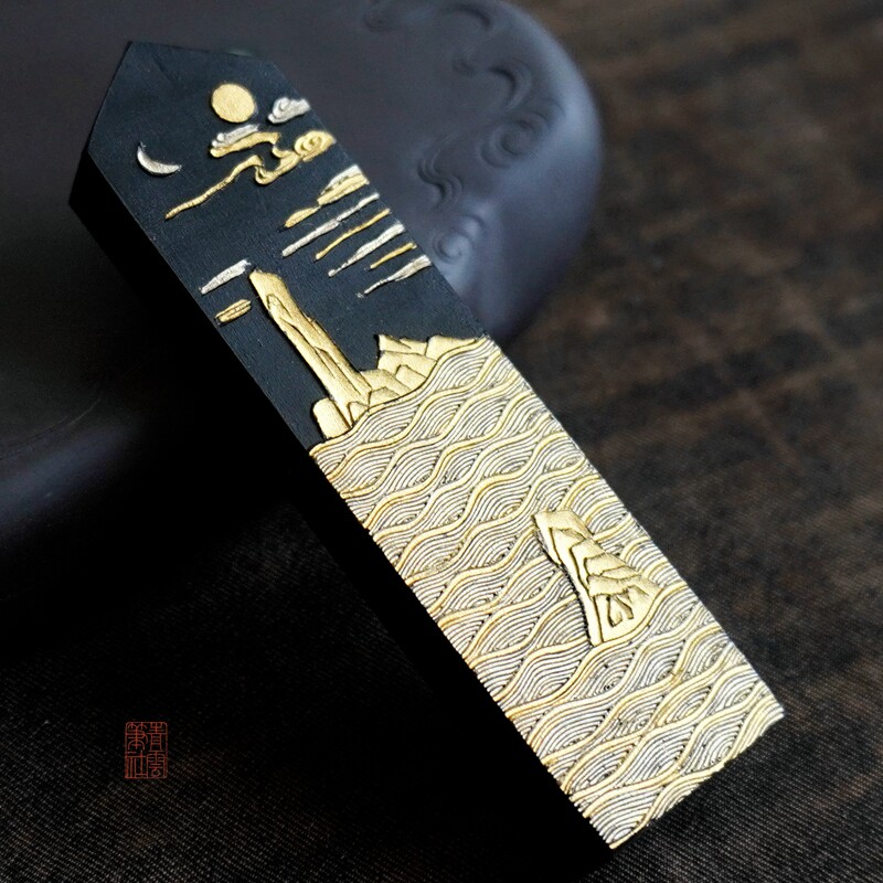又玄斋 灯盏油烟墨块日月同辉A 五钱高阶鹿胶油烟墨条锦盒装