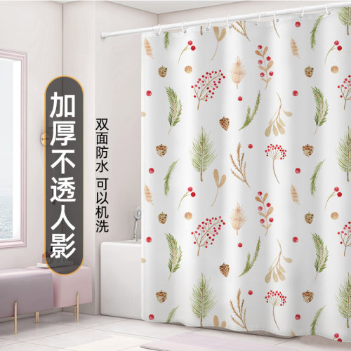 美式田园浴帘套装免打孔浴室干湿分离防水布加厚防霉卫.生间隔断