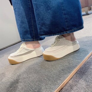 松糕厚底包頭拖女款 夏款 涼拖女系帶休閑鞋 運Y動增高小白 半包拖鞋