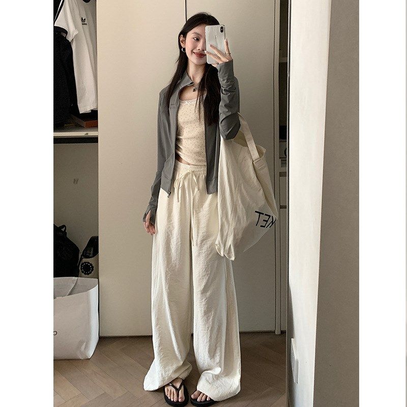 软糯奶皮阔腿裤女20n24春夏打工裤白色慵懒松紧腰宽松薄款拖地长,女装/女士精品,休闲裤,淘宝优惠券,粉丝福利购,淘宝优惠卷