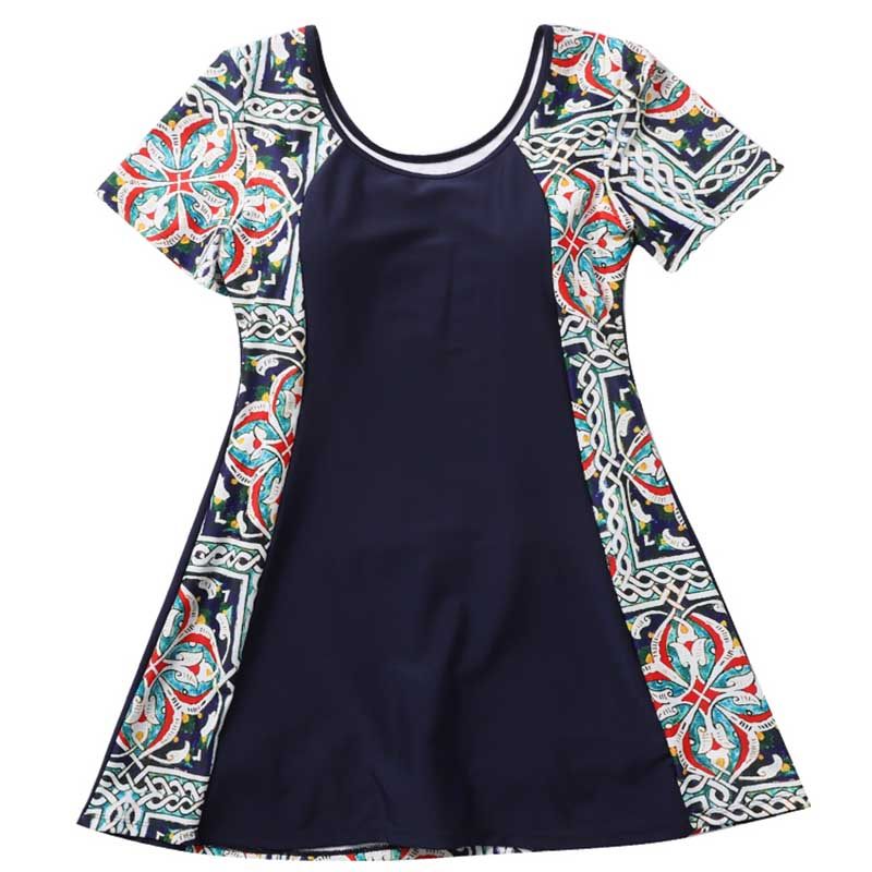 大码中老年泳衣女妈妈款连体裙式泡温泉J老人保守遮肚显瘦中长款