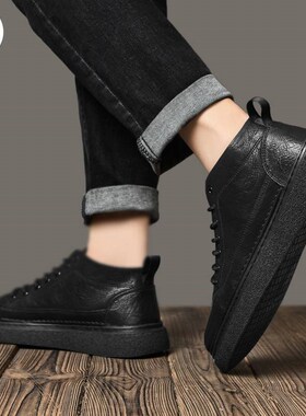 隐形内增高男鞋10lcm轻便中帮休闲板鞋夏季黑色耐磨防滑工装皮鞋