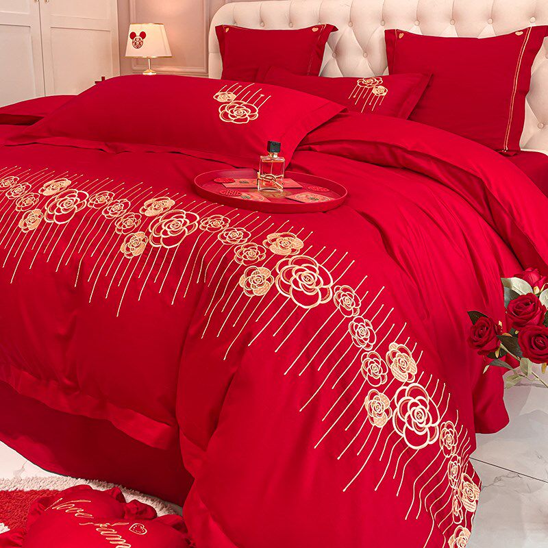 喜庆结婚床上用品四件套婚庆被套I大红色床单喜被新房陪嫁,床上用品,婚庆床品套件,淘宝优惠券,粉丝福利购,淘宝优惠卷