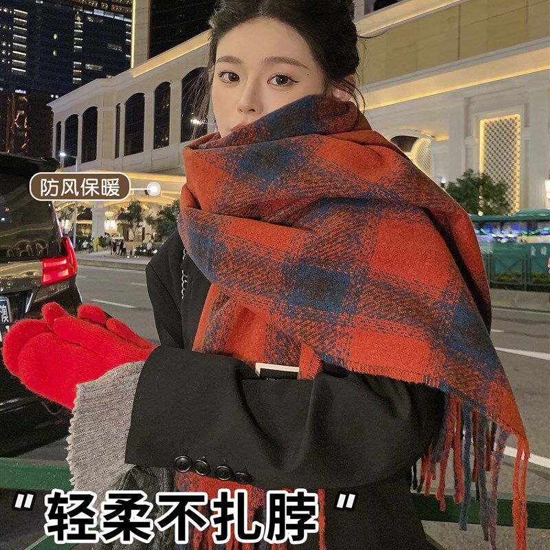 韩版加大加厚f围巾女款2025新款冬季氛围感披肩格纹高级感保暖围