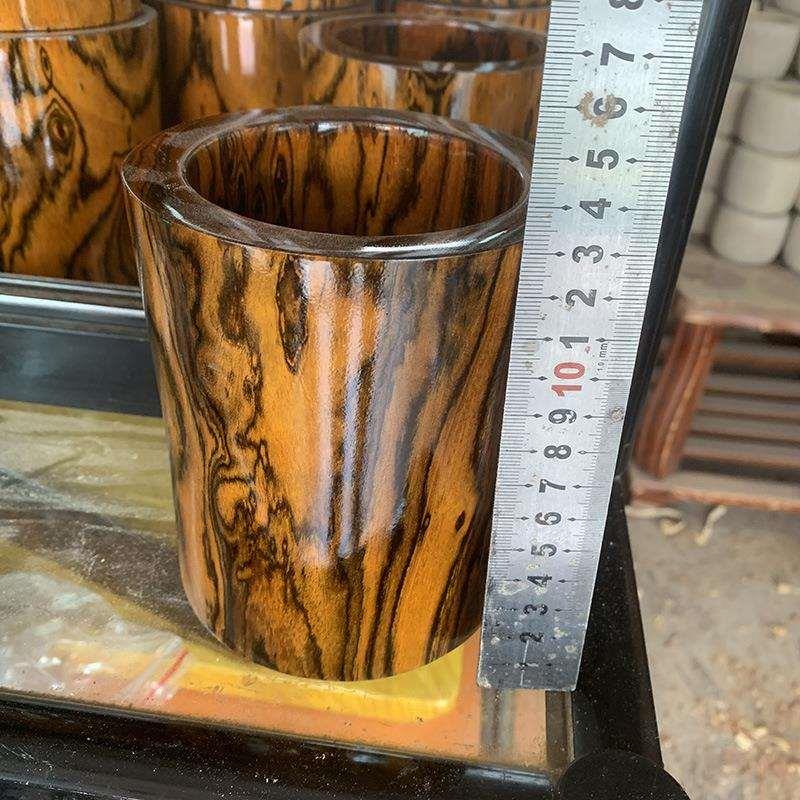 墨西哥黄c花梨鬼脸纹路笔筒摆件虎皮檀木雕实木工艺品文房四宝