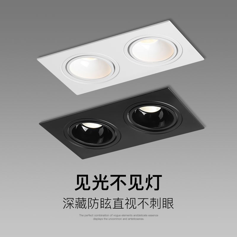 双头格栅射灯ledm方形嵌入式家用筒灯可调角度无主灯斗胆灯吸顶灯
