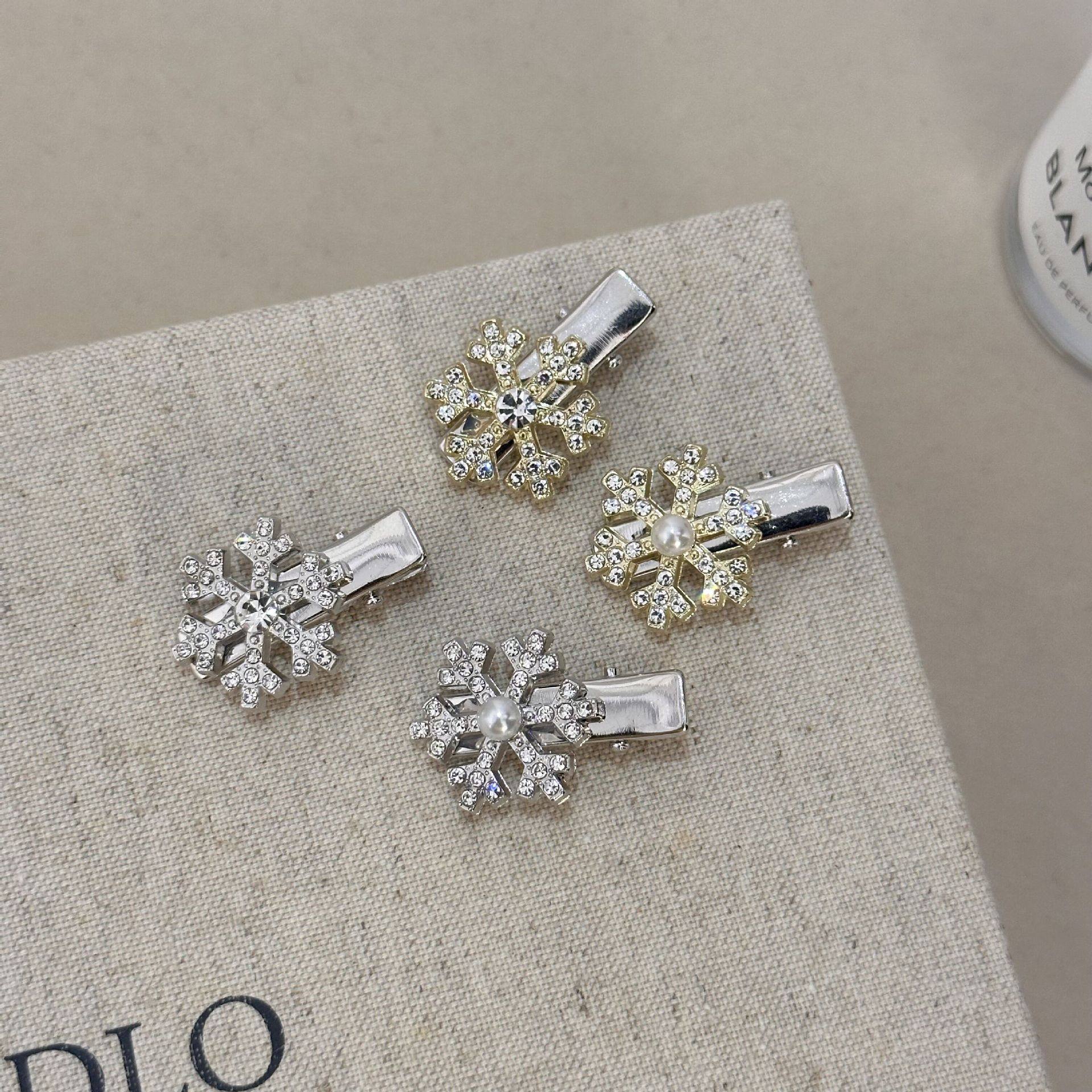 节日闪钻雪花发夹侧边前额刘海夹